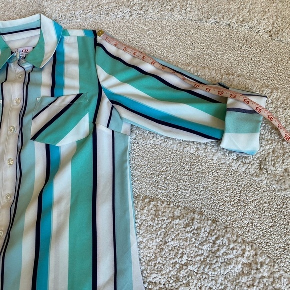 Blue Aqua White Striped button up collared shirt size XXS Denim and Company - Picture 7 of 11
